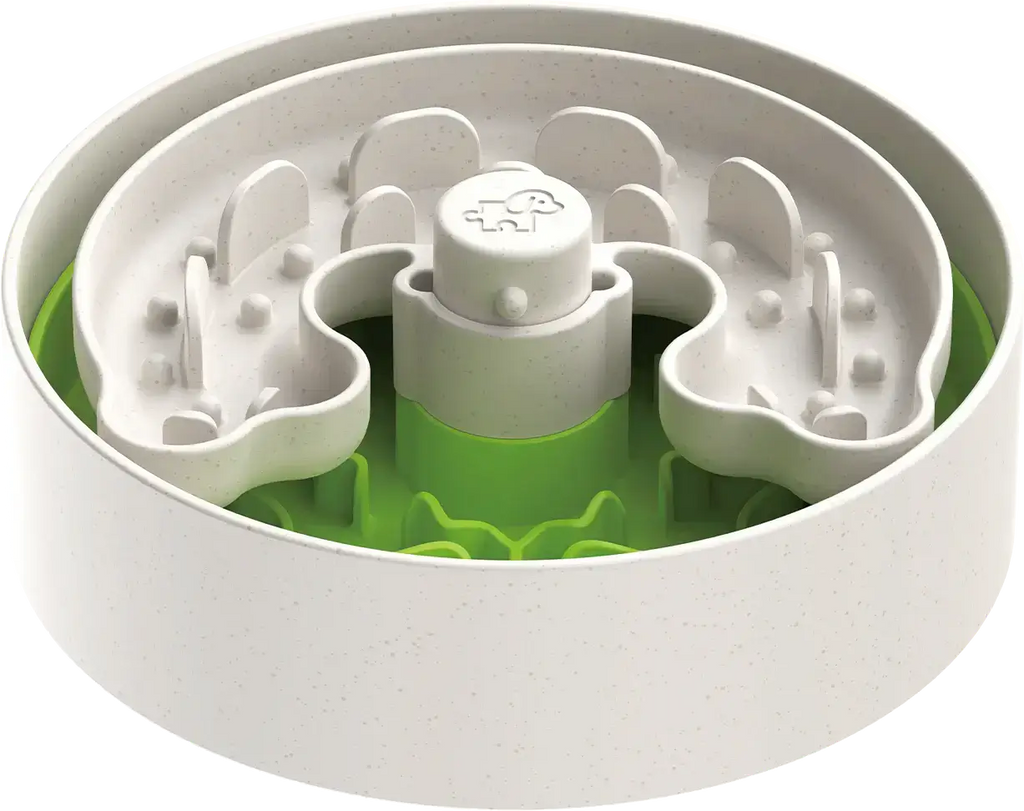 Puzzle Feeder - Anti-schrok Voederbak voor Kleine Honden en Puppies. Langzame eetgewoonte ontwikkelen met speelse groene en witte puzzelvoerbak.